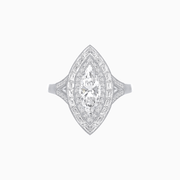 Marquise Diamond Double Halo Ring with Baguette Frame - Shahin Jewelry